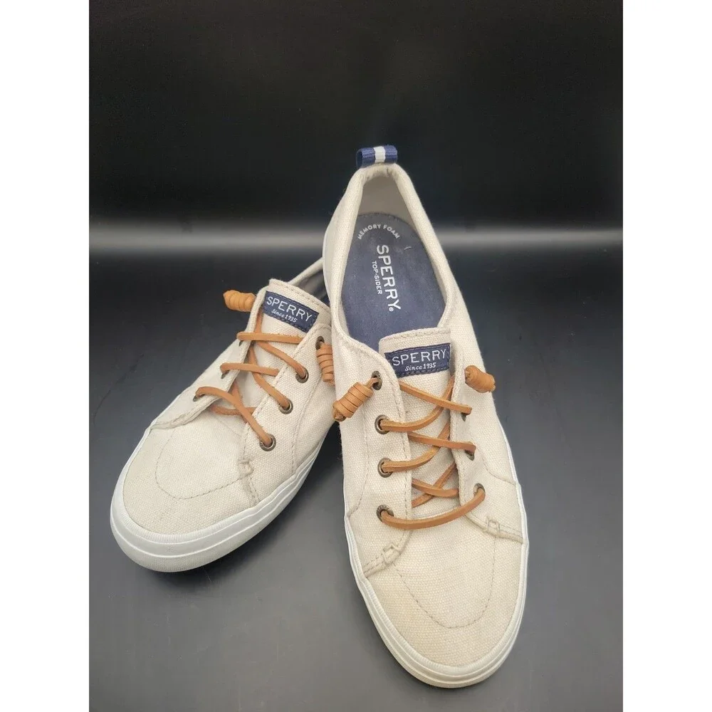 Sperry Top Sider Crest Vibe Womens Oat Beige Tan Boat Slip On Shoes Size 8.5
